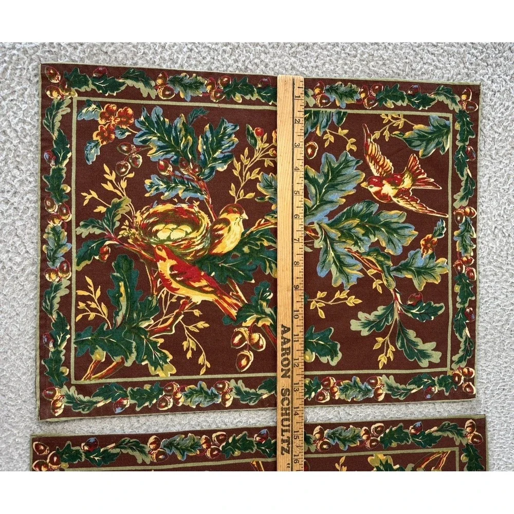Set Of 3 April Cornell Cotton Placemats Birds Fall Autumn Chocolate Brown Cotton